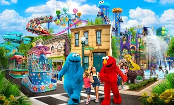 Sesame Street theme park with Elmo and Cookie Monster.