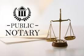 Scales of justice and public notary sign.