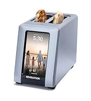 Here's an alt tag for the image: Silver Revolution toaster with photo display.