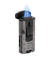 Here's an alt tag for the image: `Gray and black double torch lighter`