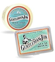 Here's an alt tag for the image: Gentleman Jon shave soap and alum block.